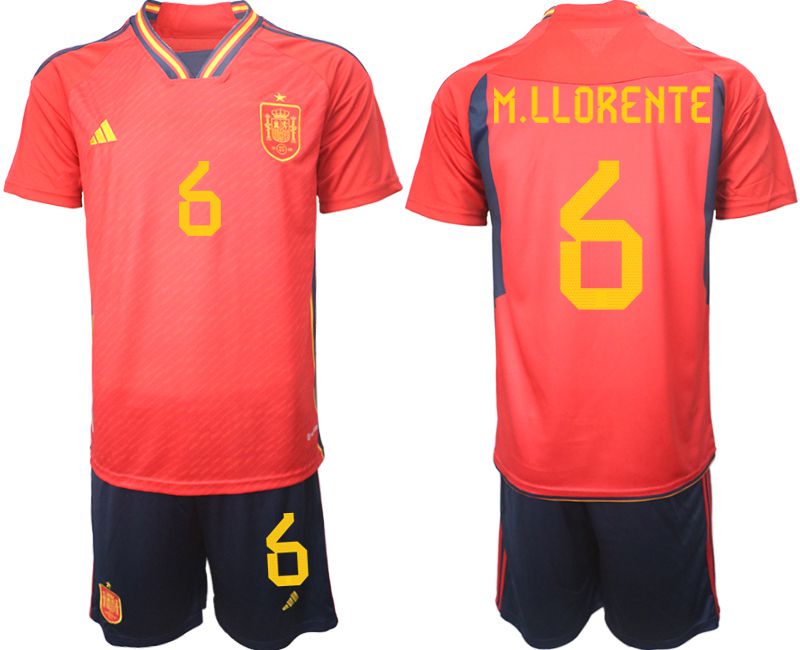 Men 2022 World Cup National Team Spain home red #6 Soccer Jerseys->spain jersey->Soccer Country Jersey